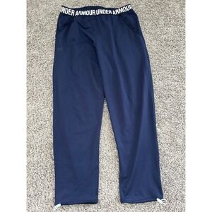 Under Armour Navy Blue Loose Fit Athletic Jogger Pants Logo Waistband Size S